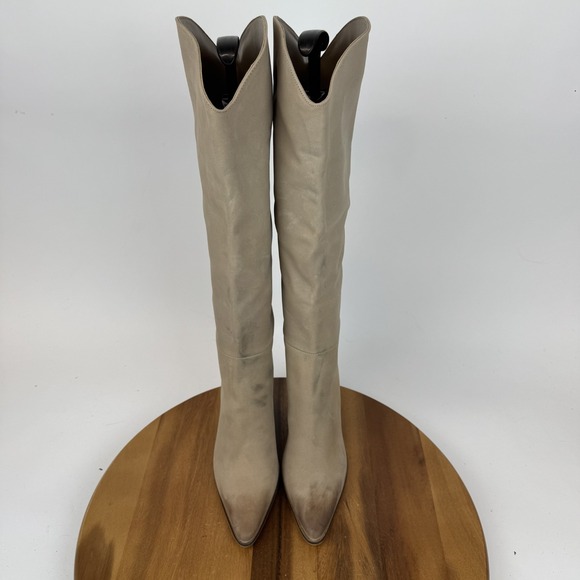 New Womens Steve Madden Croft Beige Leather Heeled Riding Boots Size 5.5 M NWOB - Picture 5 of 11